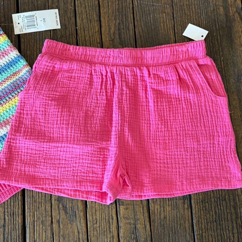 Jessica Simpson NWT Striped Knit Tank and Pink Shorts & Shirt Set Girls Size 12 - Picture 6 of 8
